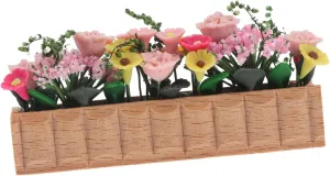 Wakauto Miniature Flower Bed with Flowers Long Wooden Pot Fairy Garden Decor for Dollhouses Balcony Garden and DIY Projects Realistic Craftsmanship