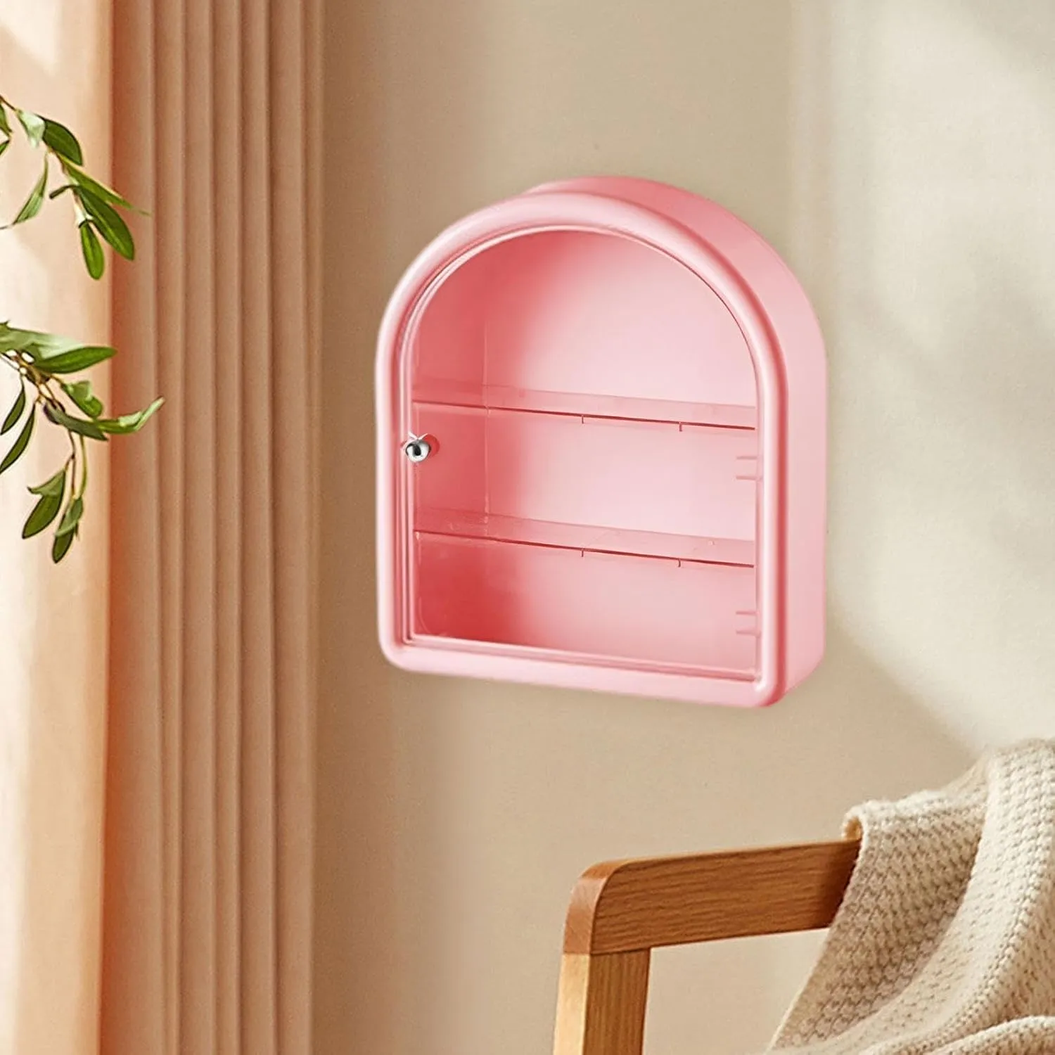 Wall Mounted Figure Display Case Cabinet Storage Gift,Organizer Box for Figurine Miniatures Models Cars,Mini Action Figures, Pink