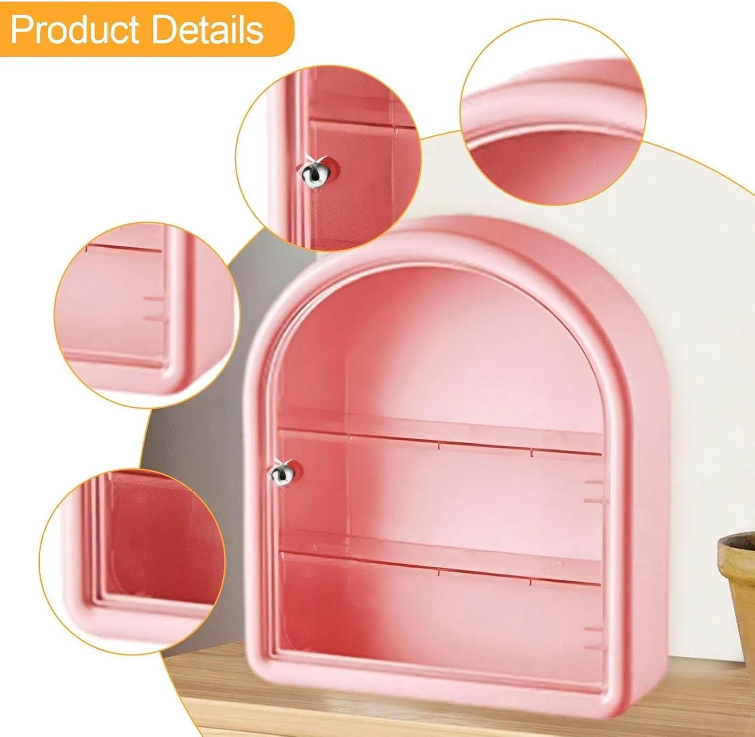 Wall Mounted Figure Display Case Cabinet Storage Showcase for Mini Action Figures, Pink
