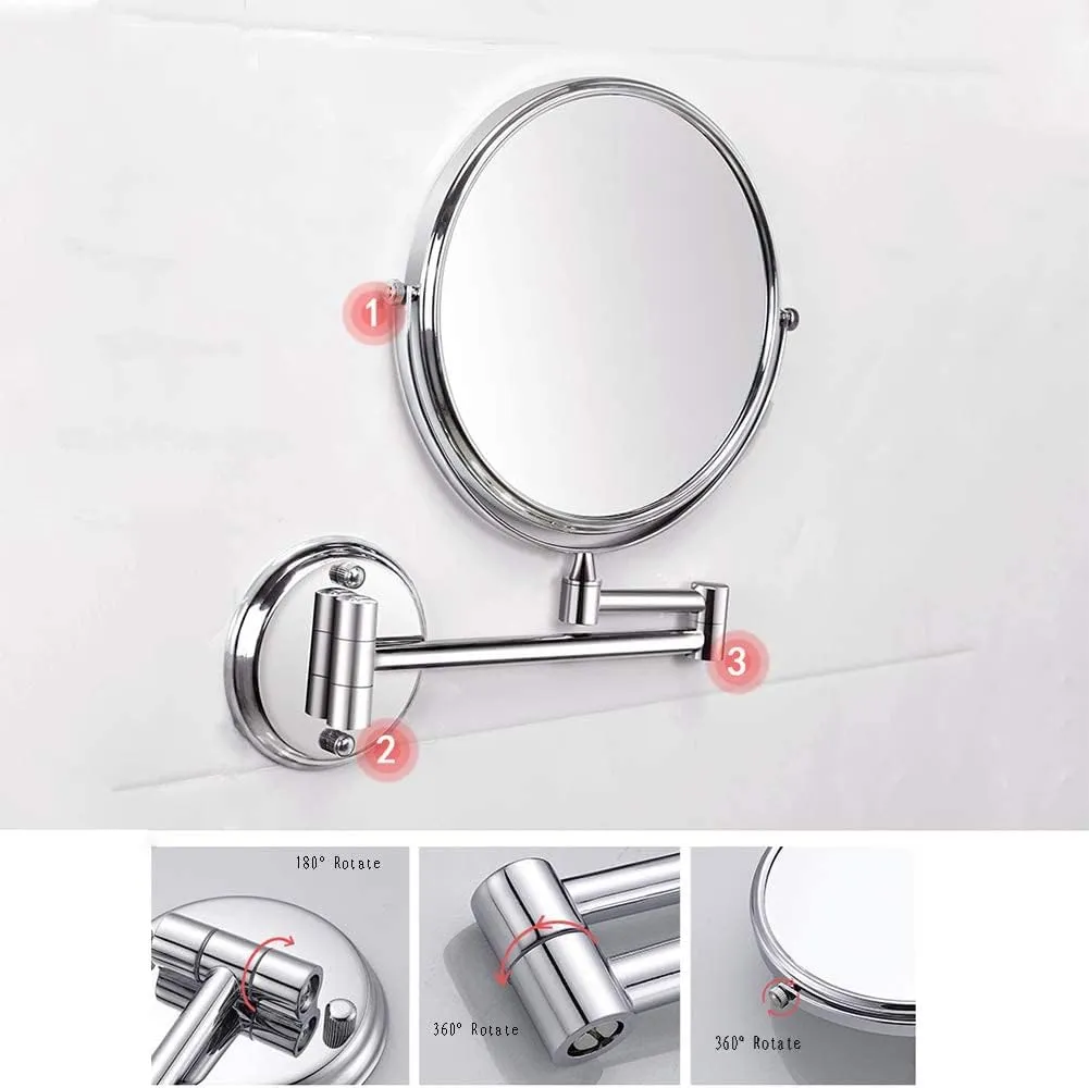 Wall Mounted Makeup Mirror, 3X Magnification Round Shape Two-Sided 360° Swivel Adjustable Height Extendable Bathroom Cosmetic Vanity Mirror Chrome,8inchtitanium (Color : 8inchtitanium)