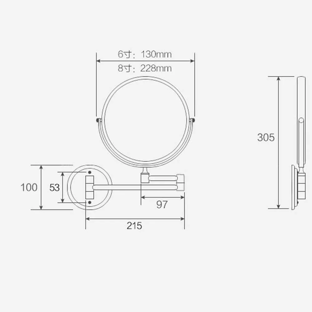 Wall Mounted Makeup Mirror, 3X Magnification Round Shape Two-Sided 360° Swivel Adjustable Height Extendable Bathroom Cosmetic Vanity Mirror Chrome,8inchtitanium (Color : 8inchtitanium)