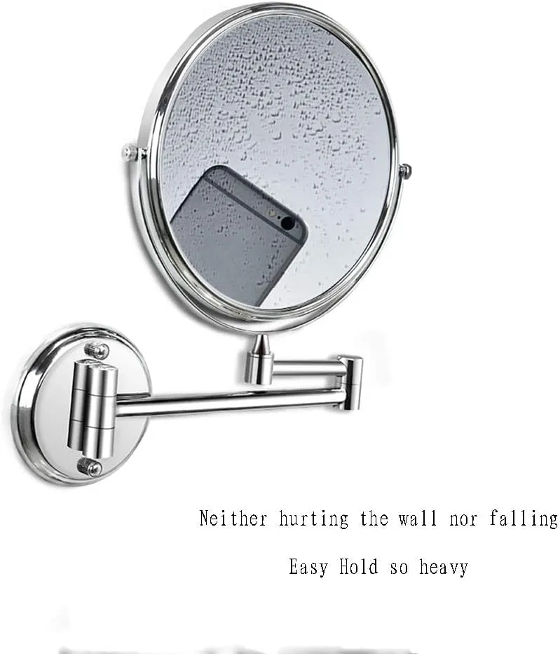 Wall Mounted Makeup Mirror, 3X Magnification Round Shape Two-Sided 360° Swivel Adjustable Height Extendable Bathroom Cosmetic Vanity Mirror Chrome,8inchtitanium (Color : 8inchtitanium)