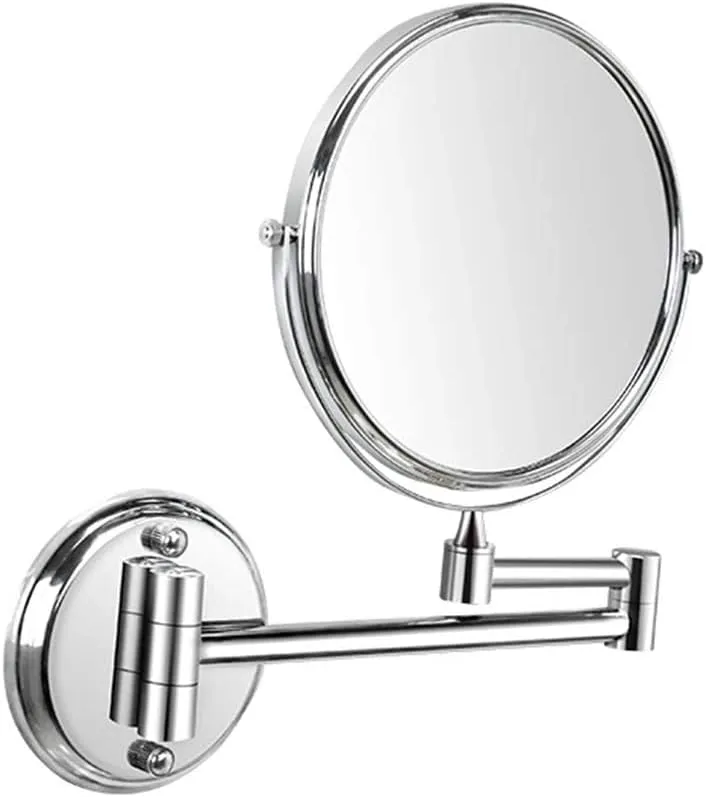 Wall Mounted Makeup Mirror, 3X Magnification Round Shape Two-Sided 360° Swivel Adjustable Height Extendable Bathroom Cosmetic Vanity Mirror Chrome,8inchtitanium (Color : 8inchtitanium)