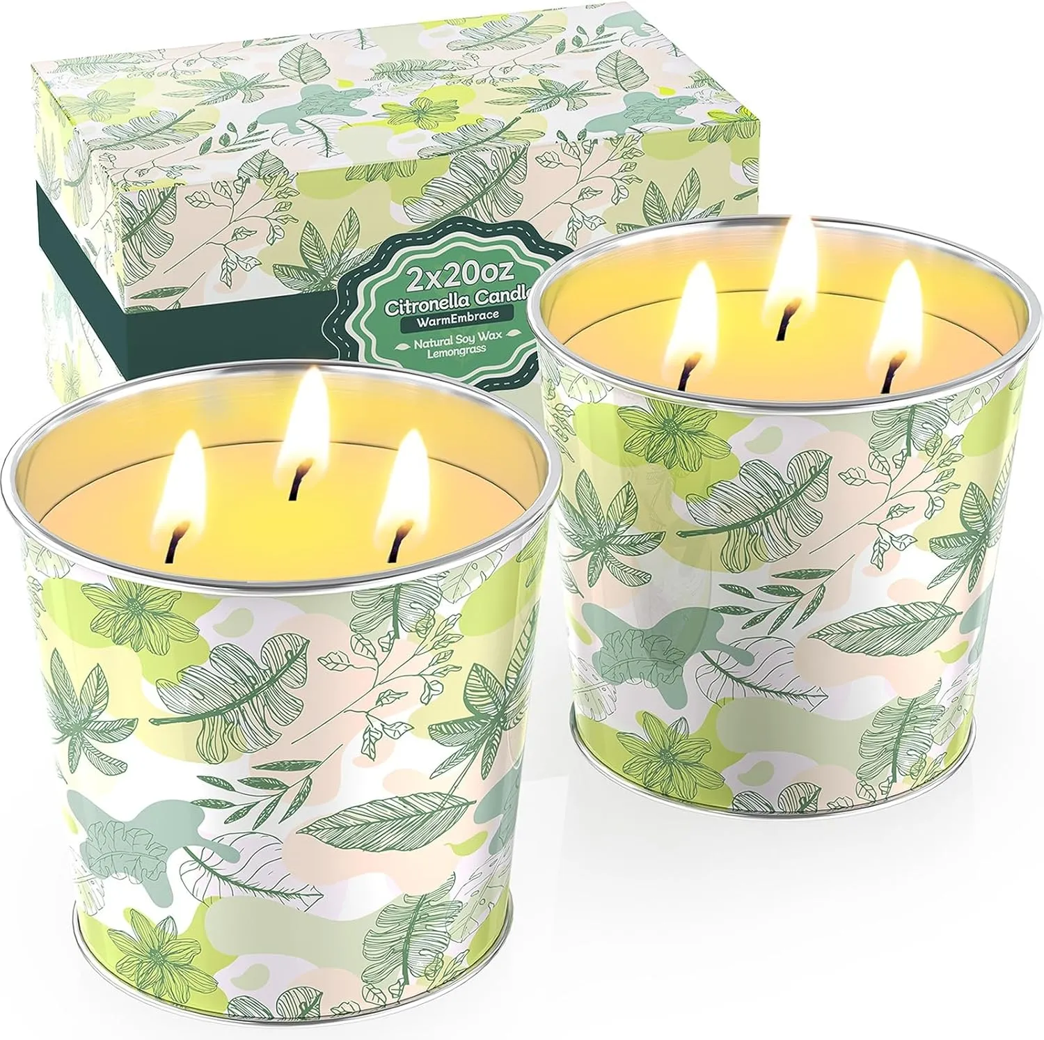 WarmEmbrace Citronella Candles Outdoor & Indoor, 40oz Large Citronella Candle 200H Burning Long Lasting, Soy Scented, 3-Wick Natural Soy Wax for Patio, Garden, Backyard, Camping, Cookout