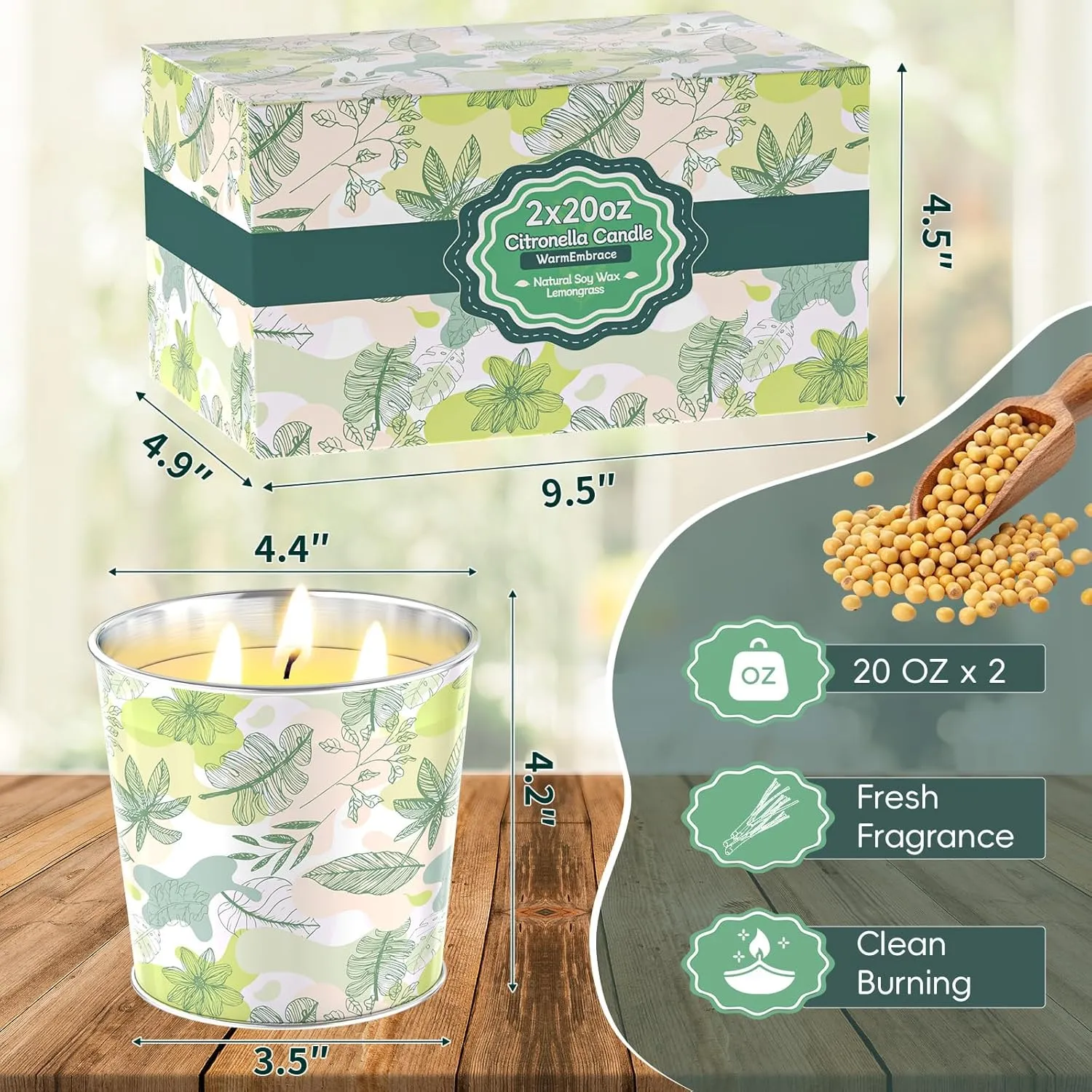 WarmEmbrace Citronella Candles Outdoor & Indoor, 40oz Large Citronella Candle 200H Burning Long Lasting, Soy Scented, 3-Wick Natural Soy Wax for Patio, Garden, Backyard, Camping, Cookout