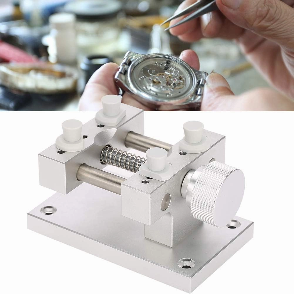 Watch Repair Tool Kit, Watch Back Case Opener Holder, Adjustable Watch Strap Remover Base Movement Repair Tool, Watch Battery Replacement Repair Tool Kit for Various Kinds of Watch(Silver) ( Color : S