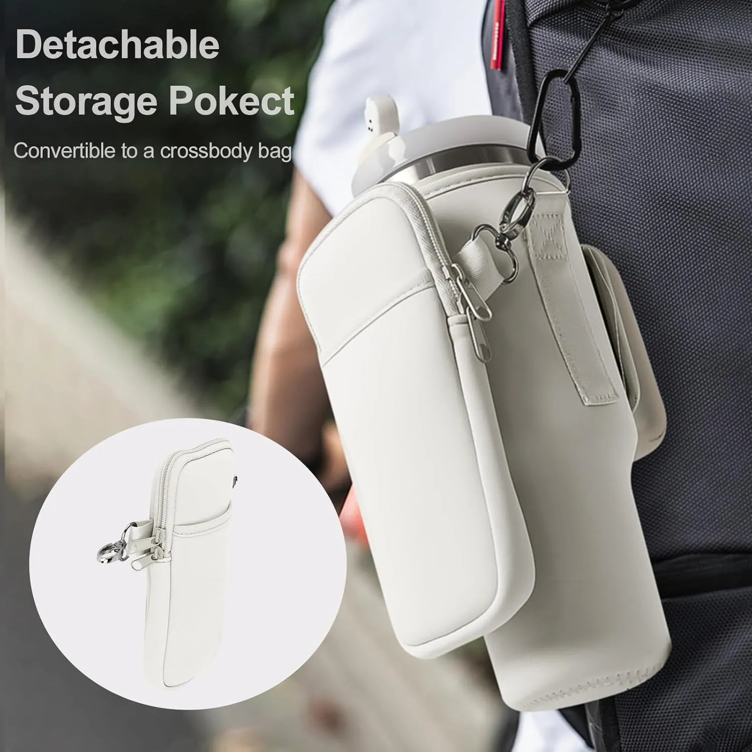 Water Bottle Carrier Bag for Stanley 40oz Tumbler Cup Bag Pouch with Large Phone Holder & Carrying Strap & & Straw Covers, Stanley Cup Accessories