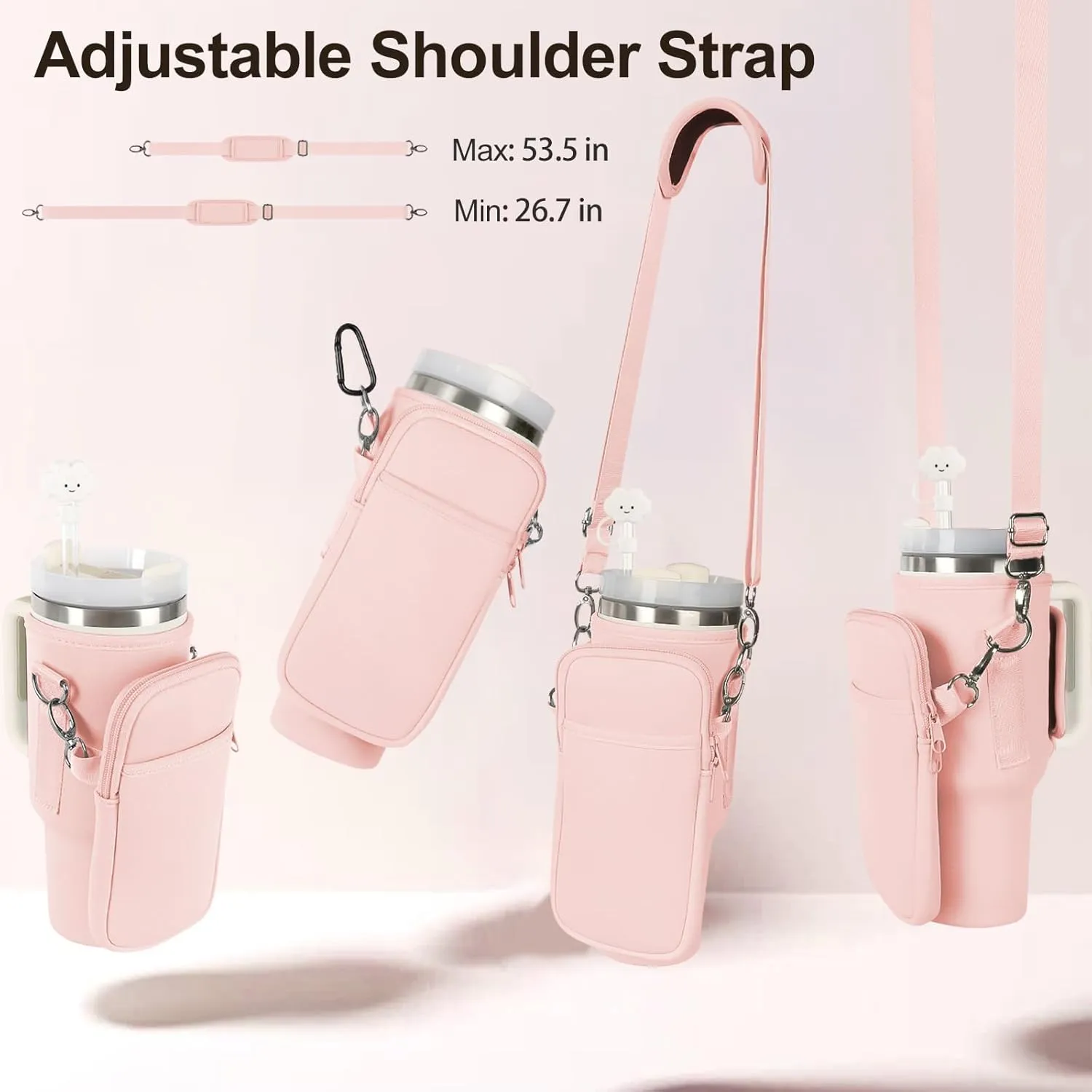 Water Bottle Carrier Bag for Stanley 40oz Tumbler Cup Bag Pouch With Large Phone Holder & Carrying Strap & & Straw Covers, Stanley Cup Accessories