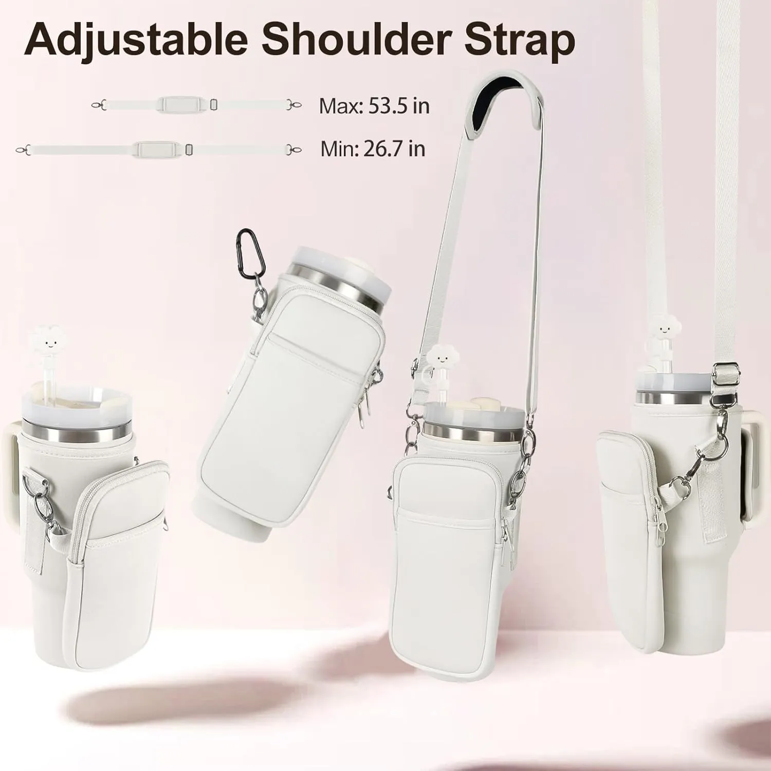 Water Bottle Carrier Bag for Stanley 40oz Tumbler Cup Bag Pouch with Large Phone Holder & Carrying Strap & & Straw Covers, Stanley Cup Accessories
