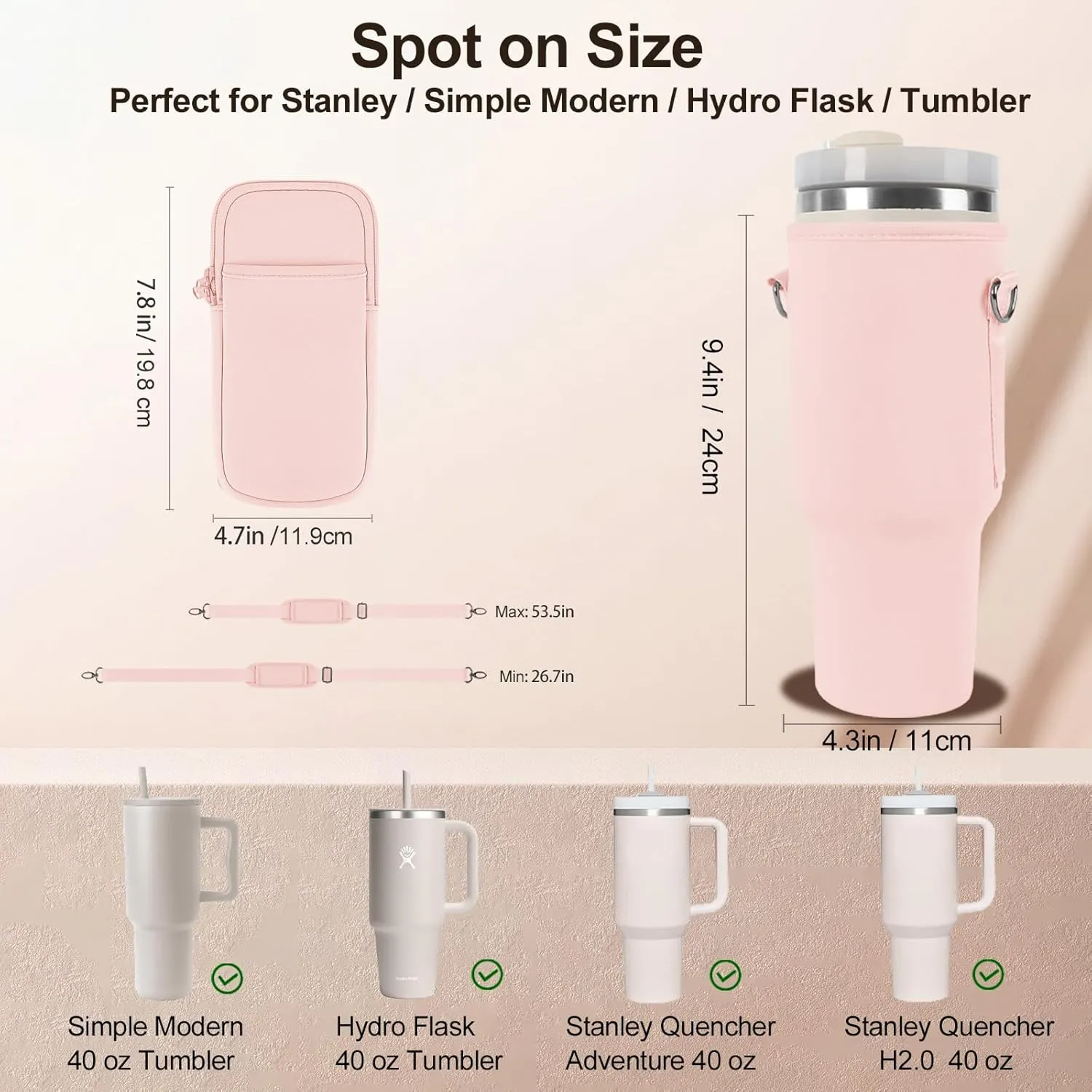 Water Bottle Carrier Bag for Stanley 40oz Tumbler Cup Bag Pouch With Large Phone Holder & Carrying Strap & & Straw Covers, Stanley Cup Accessories