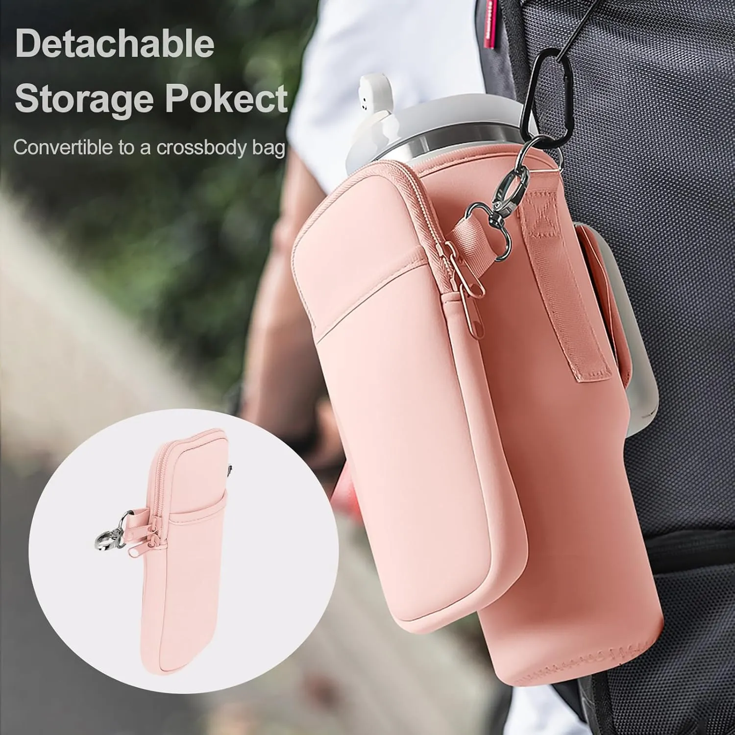 Water Bottle Carrier Bag for Stanley 40oz Tumbler Cup Bag Pouch With Large Phone Holder & Carrying Strap & & Straw Covers, Stanley Cup Accessories
