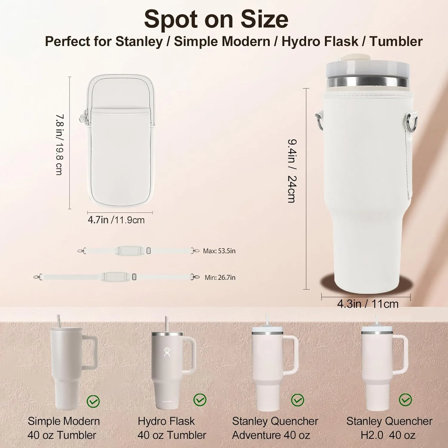 Water Bottle Carrier Bag for Stanley 40oz Tumbler Cup Bag Pouch with Large Phone Holder & Carrying Strap & & Straw Covers, Stanley Cup Accessories
