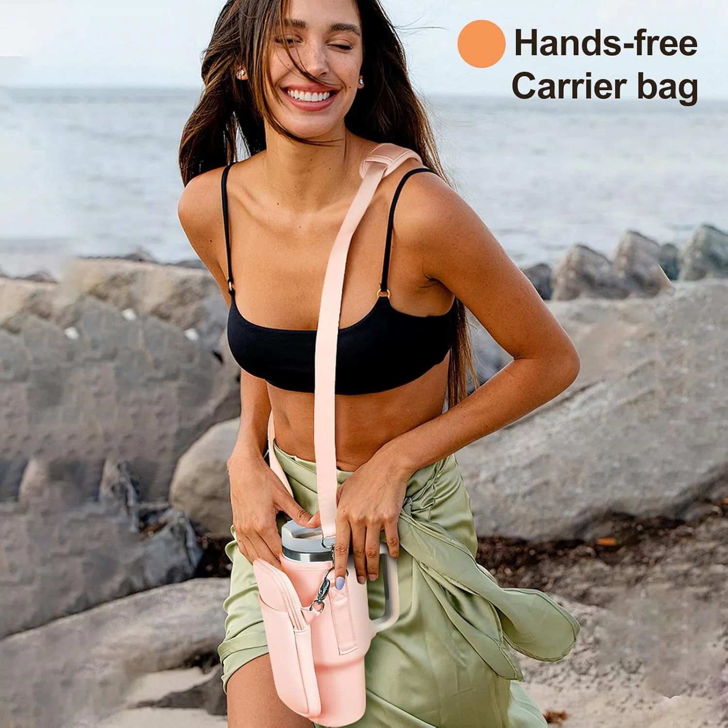 Water Bottle Carrier Bag for Stanley 40oz Tumbler Cup Bag Pouch With Large Phone Holder & Carrying Strap & & Straw Covers, Stanley Cup Accessories