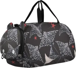 Watercolor Stingray Fish Black Sports Duffle Bag for Girls Boys, Gym Bag with Shoe Compartment, Kids Travel Overnight Weekender Shoulder Bag