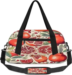 Watercolour Pomegranates Leaves Waterproof Sports Gym Bag Portable Dance Gymnastics Work Out Bag Lightweight Travel Duffel Bag Overnight Weekender Bag