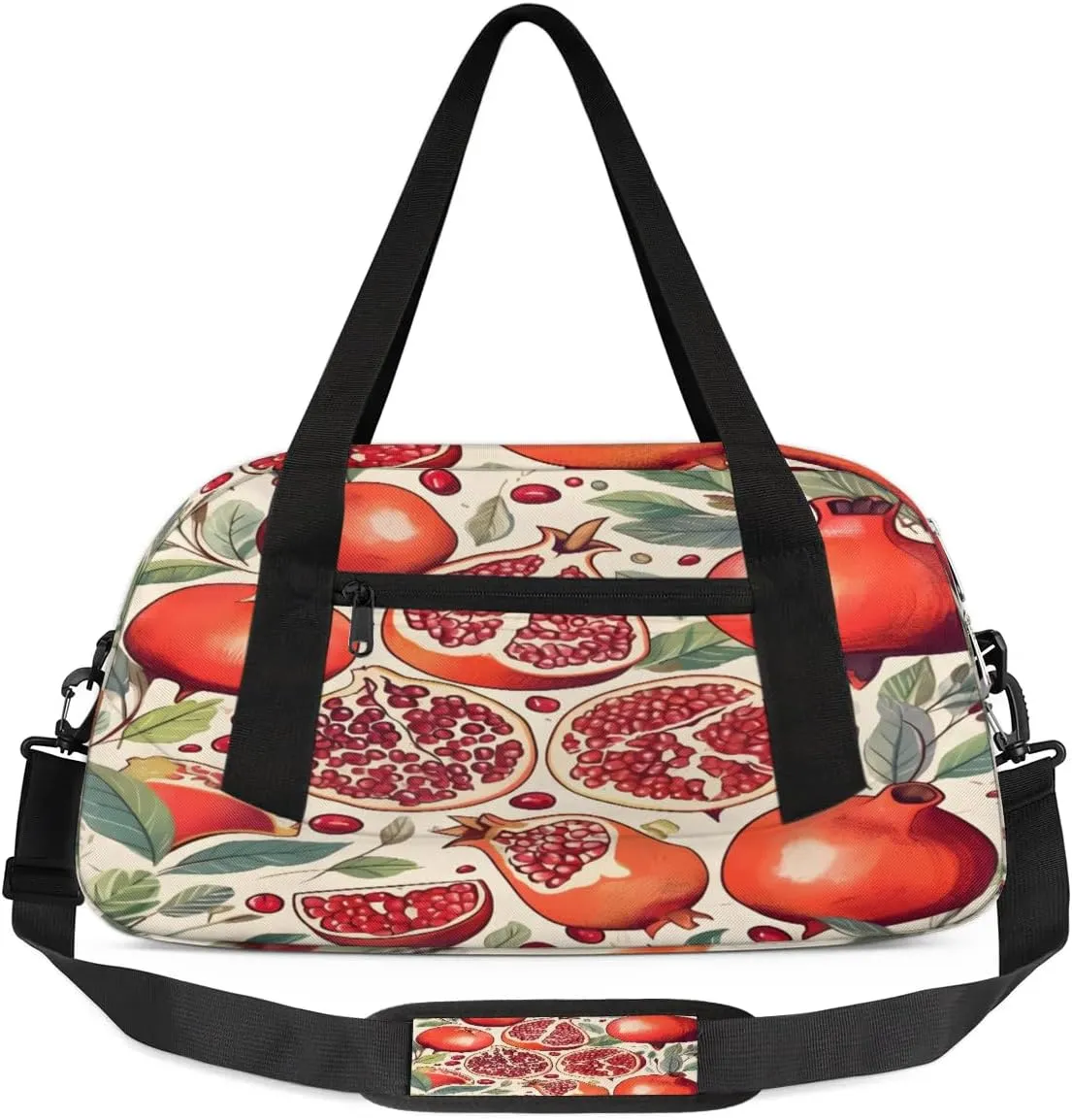 Watercolour Pomegranates Leaves Waterproof Sports Gym Bag Portable Dance Gymnastics Work Out Bag Lightweight Travel Duffel Bag Overnight Weekender Bag