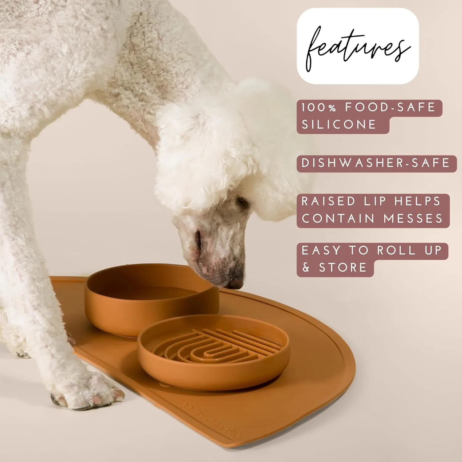 Waterproof Silicone Pet Food Mat - Non-Slip, Spill-Proof Feeding Mats for Floors, Raised Edge Design, Easy-to-Clean, Durable Flexible Rubber Mat for Dog & Cat Bowls, Large - Ocean Blue