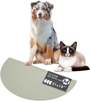 Waterproof Silicone Pet Food Mat - Non-Slip, Spill-Proof Feeding Mats for Floors, Raised Edge Design, Easy-to-Clean, Durable Flexible Rubber Mat for Dog & Cat Bowls, Medium-Sage Green