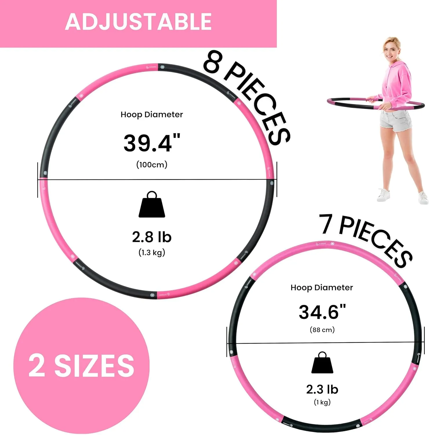 Weighted Hula Hoop for Adults - 2.8lb Detachable Exercise Hoop - Fun & Portable Fitness Circle with Jump Rope, Resistance Band & Carry Bag