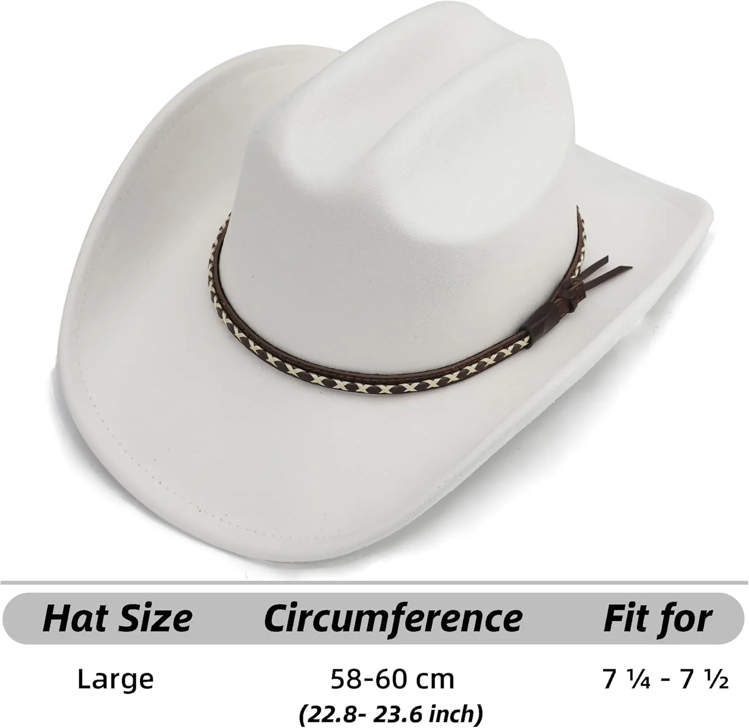 Western Cowboy Hat for Women and Men, Unisex Big Wide Brim Felt Hats for Cowboys and Cowgirls