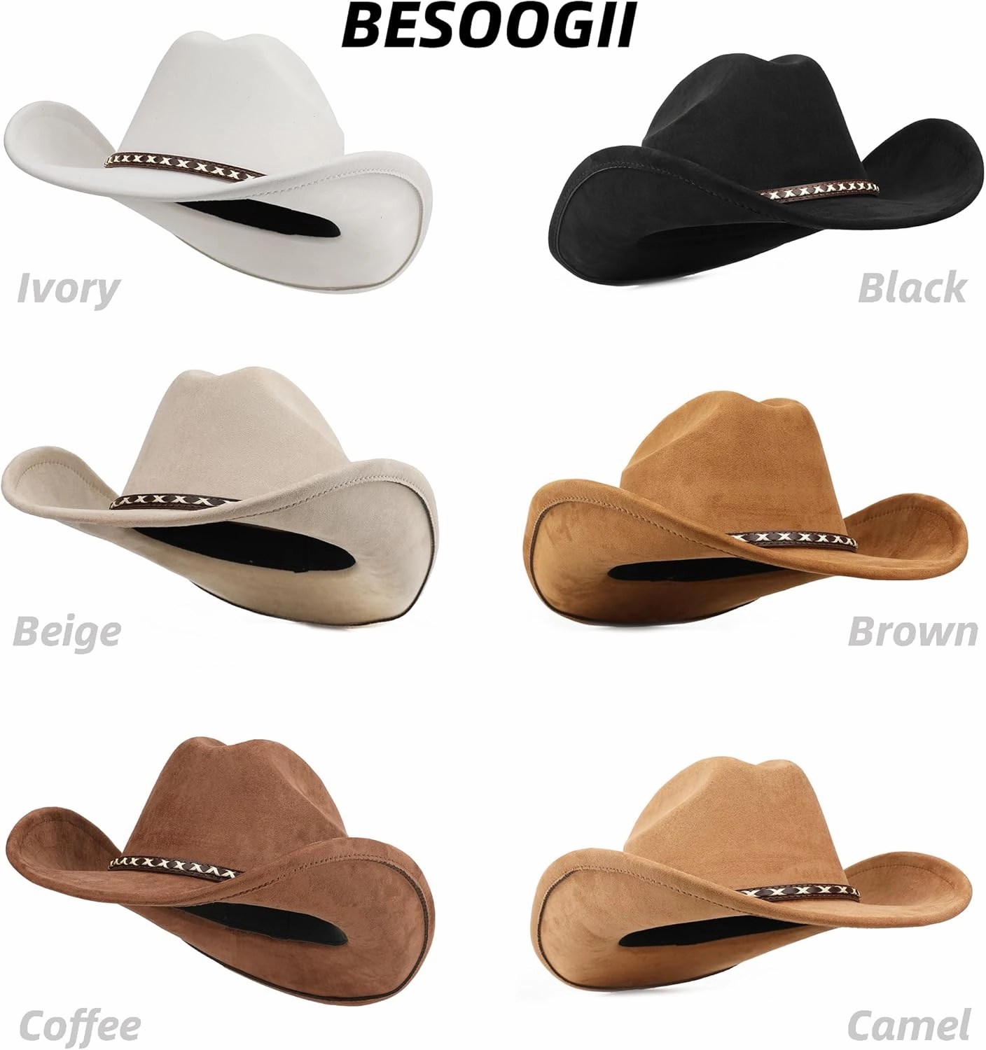 Western Cowboy Hat for Women and Men, Unisex Big Wide Brim Felt Hats for Cowboys and Cowgirls