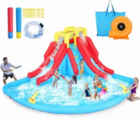 Whubefy 14.5x12.7ft Inflatable Water Slide 10 in 1 Kids Water Park Bounce House With 2 Water Slide, Top Sprayers, Climb Wall, Splash Pool, Blow up Water Slides Inflatables for Kids Backyard Waterslide