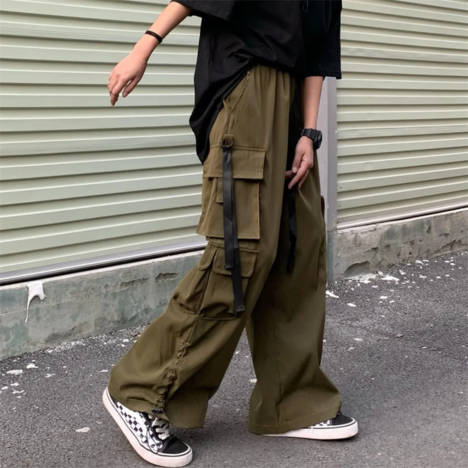 Wide Leg Cargo Pants Punk Baggy Drawstring Trousers Harajuku Fashion Wide Straight Leg Sweatpants Joggers