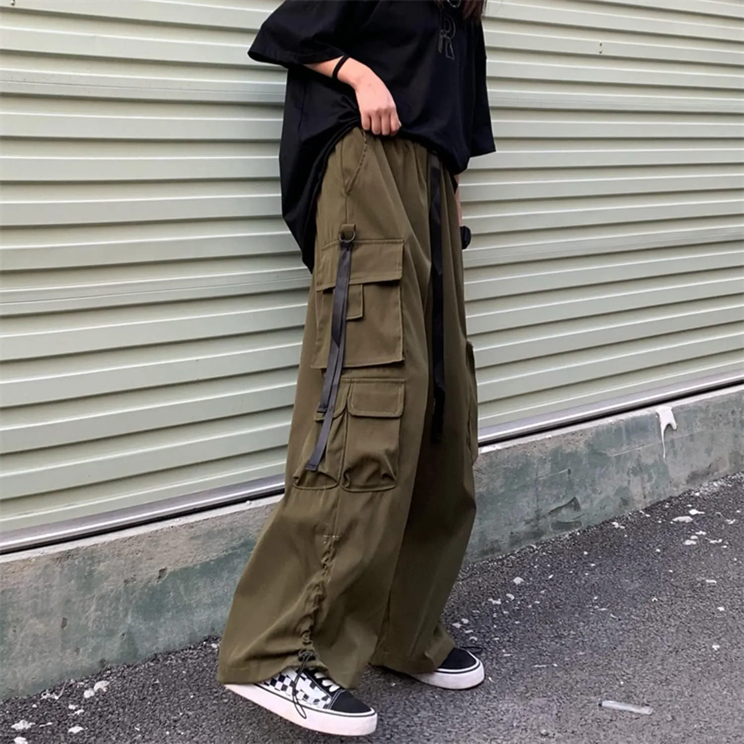 Wide Leg Cargo Pants Punk Baggy Drawstring Trousers Harajuku Fashion Wide Straight Leg Sweatpants Joggers