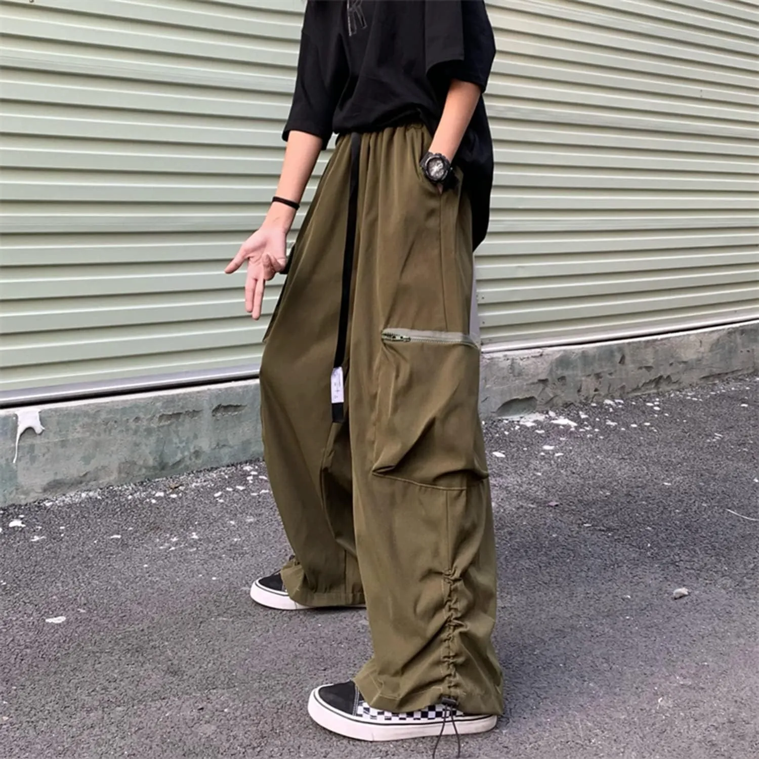 Wide Leg Cargo Pants Punk Baggy Drawstring Trousers Harajuku Fashion Wide Straight Leg Sweatpants Joggers