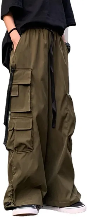 Wide Leg Cargo Pants Punk Baggy Drawstring Trousers Harajuku Fashion Wide Straight Leg Sweatpants Joggers