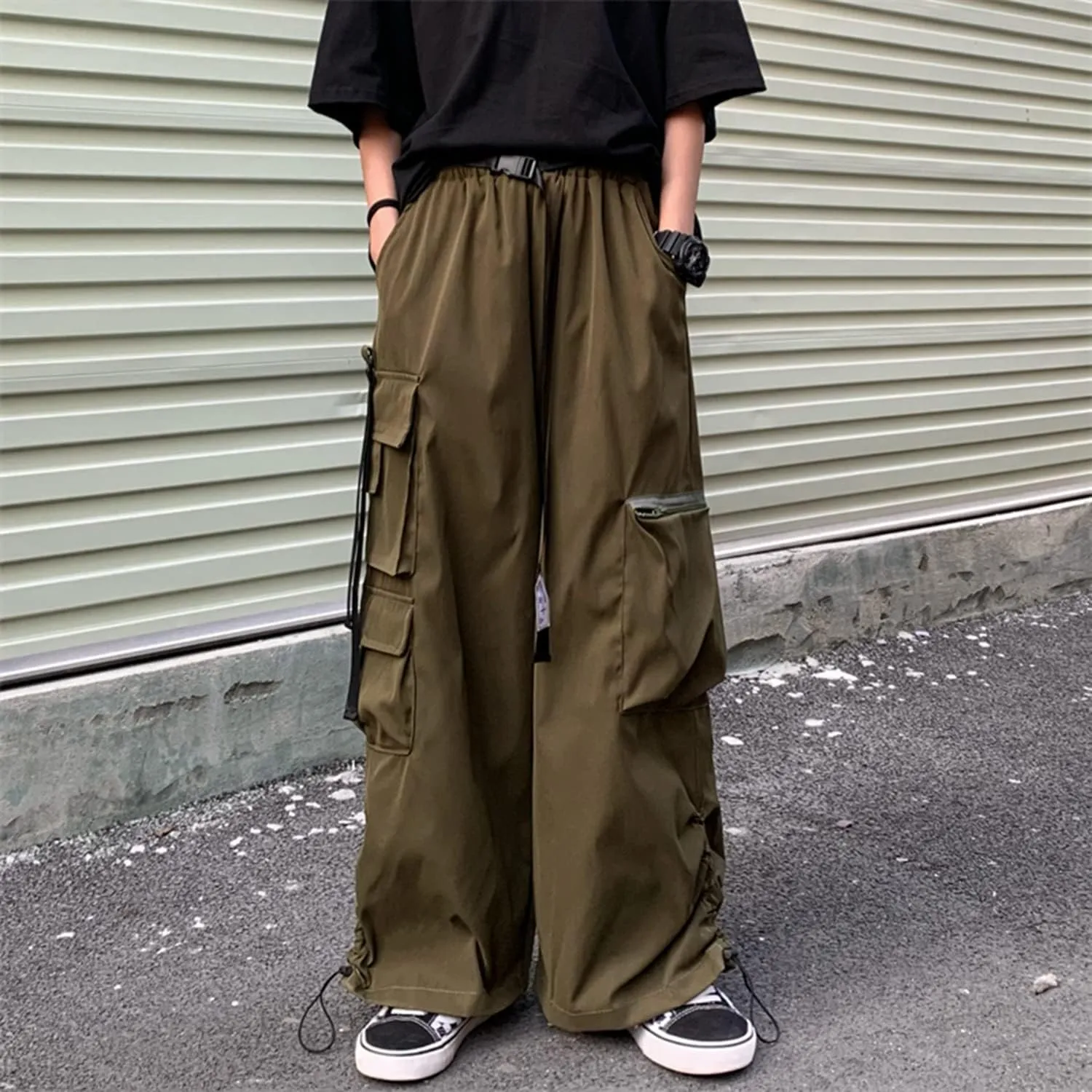 Wide Leg Cargo Pants Punk Baggy Drawstring Trousers Harajuku Fashion Wide Straight Leg Sweatpants Joggers