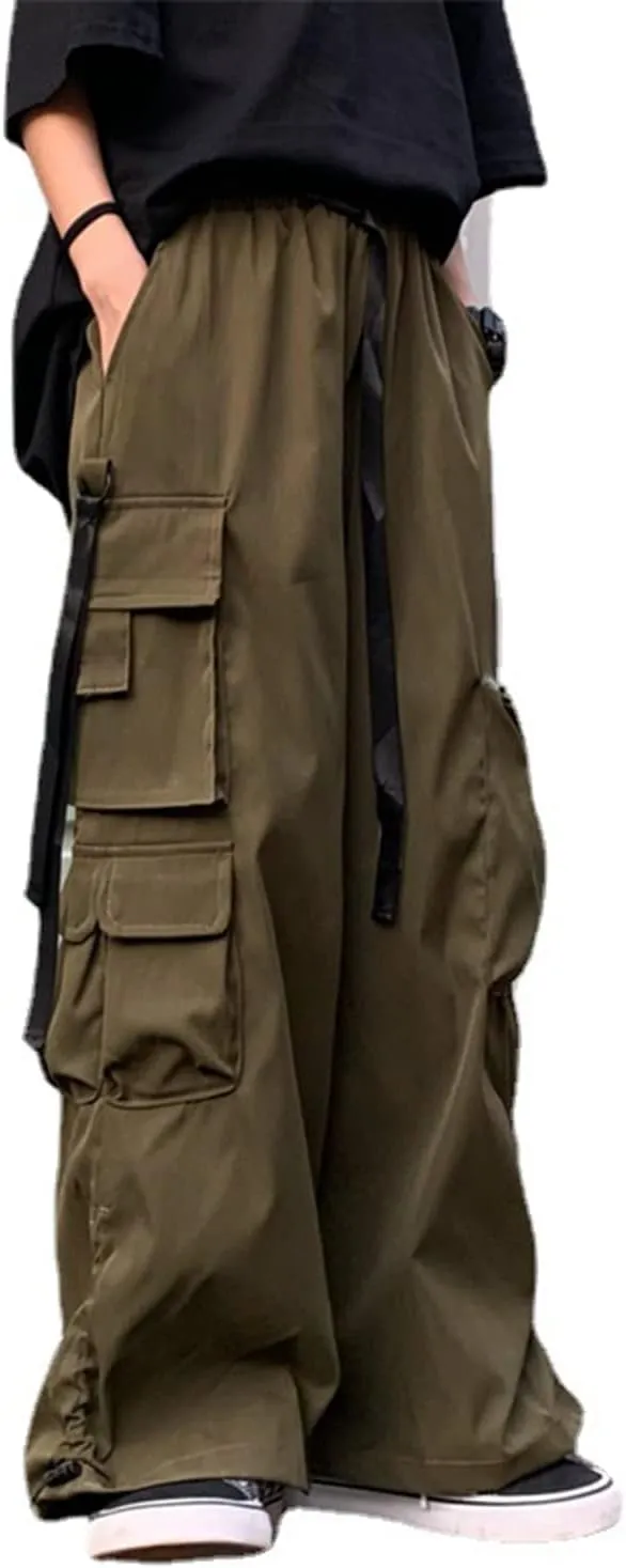 Wide Leg Cargo Pants Punk Baggy Drawstring Trousers Harajuku Fashion Wide Straight Leg Sweatpants Joggers