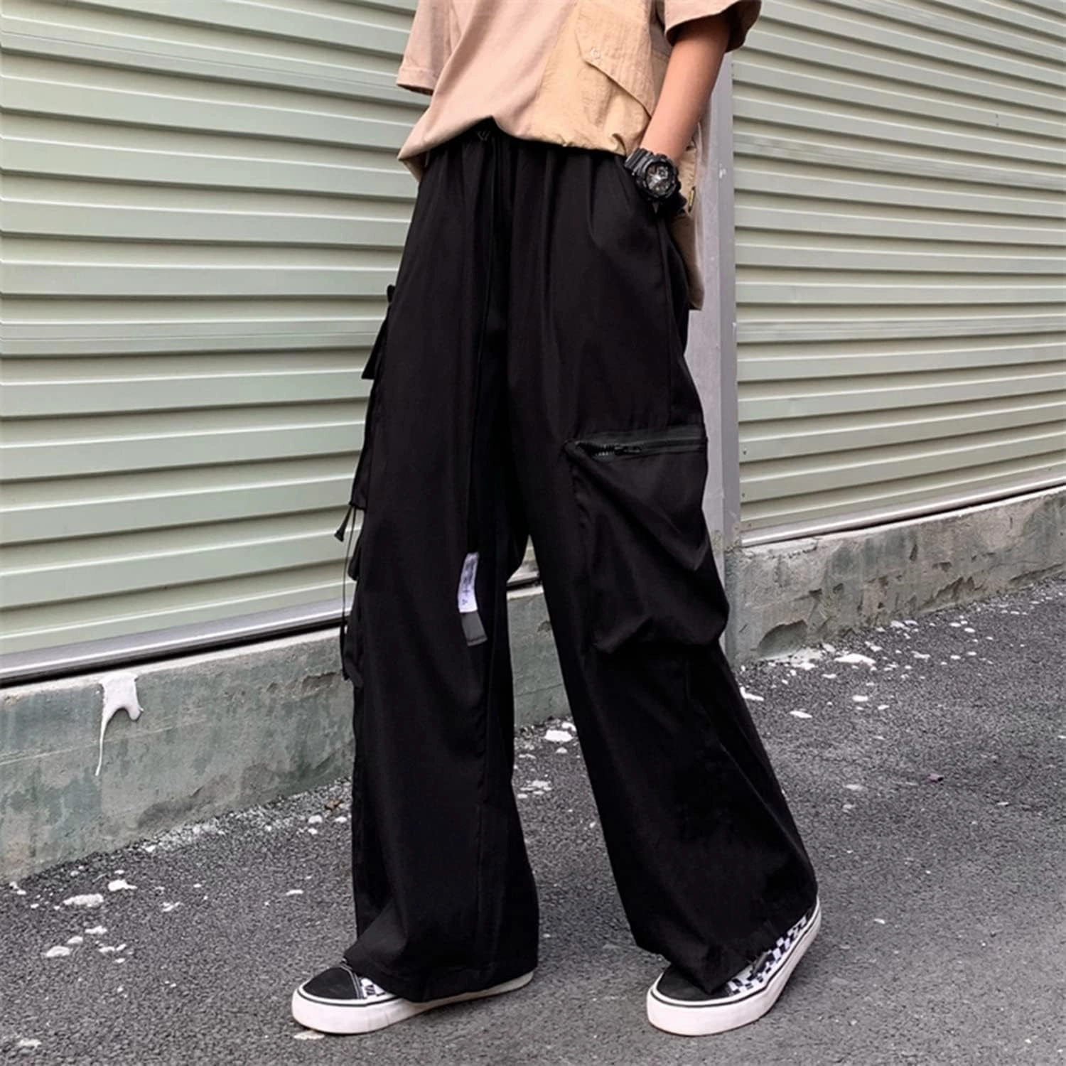 Wide Leg Cargo Pants Punk Baggy Drawstring Trousers Harajuku Fashion Wide Straight Leg Sweatpants Joggers