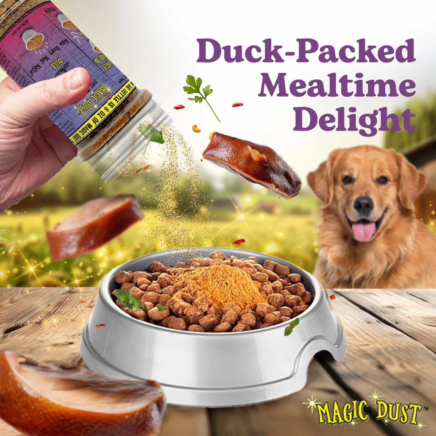 Wild Meadow Farms - Magic Dust Duck Jerky Topper, Single Protein Pet Food Topper for Dogs & Cats, Enhance Flavor & Elevate Mealtime Excitement for Picky Eaters, Made in USA - 8 Ounce Bottle