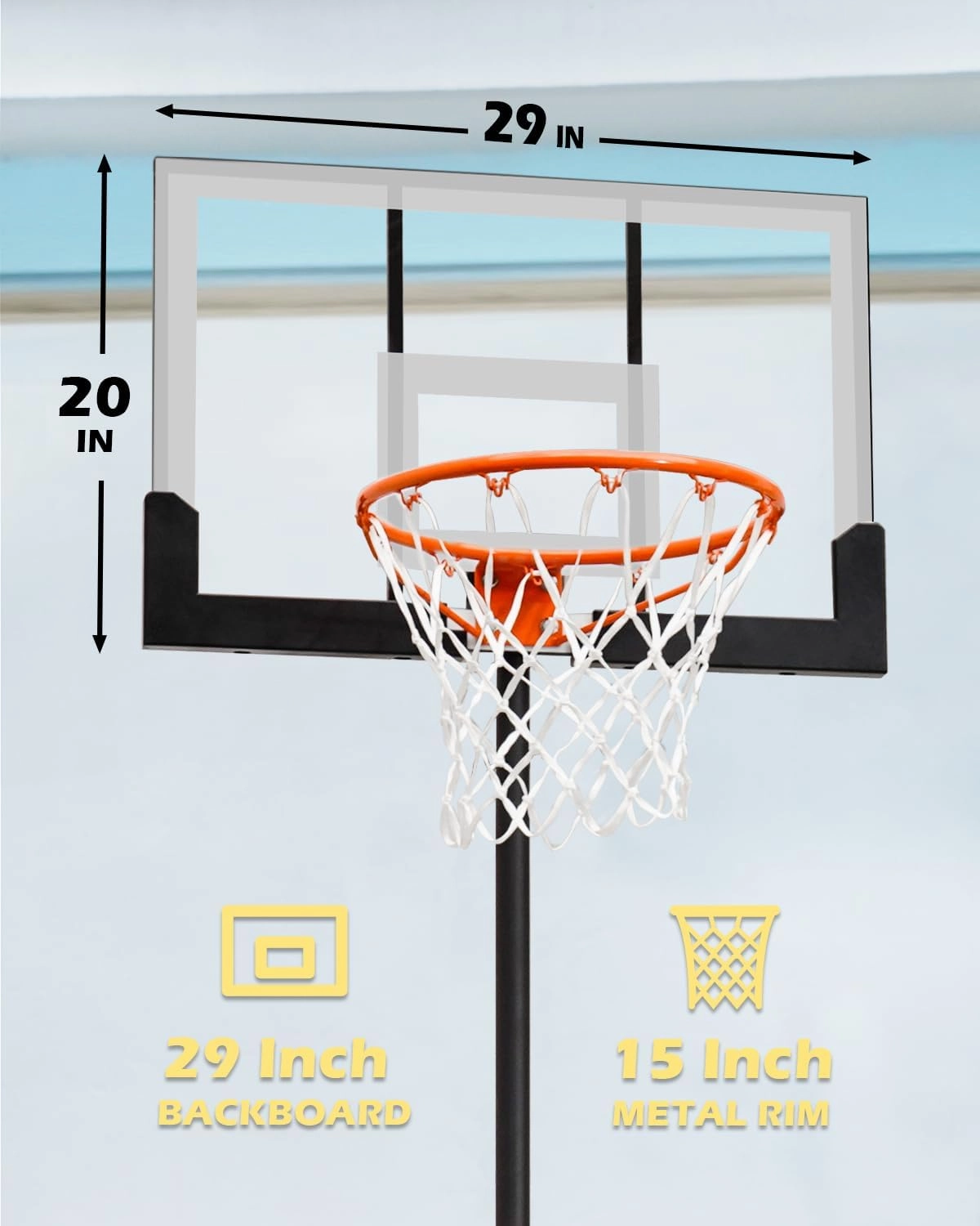 WIN.MAX Kids Basketball Hoop 29 in Backboard, 3.2 to 7.2FT Adjustable Height, Swimming Pool Basketball Hoop Outdoor for Kids/Adults Indoor Outdoor