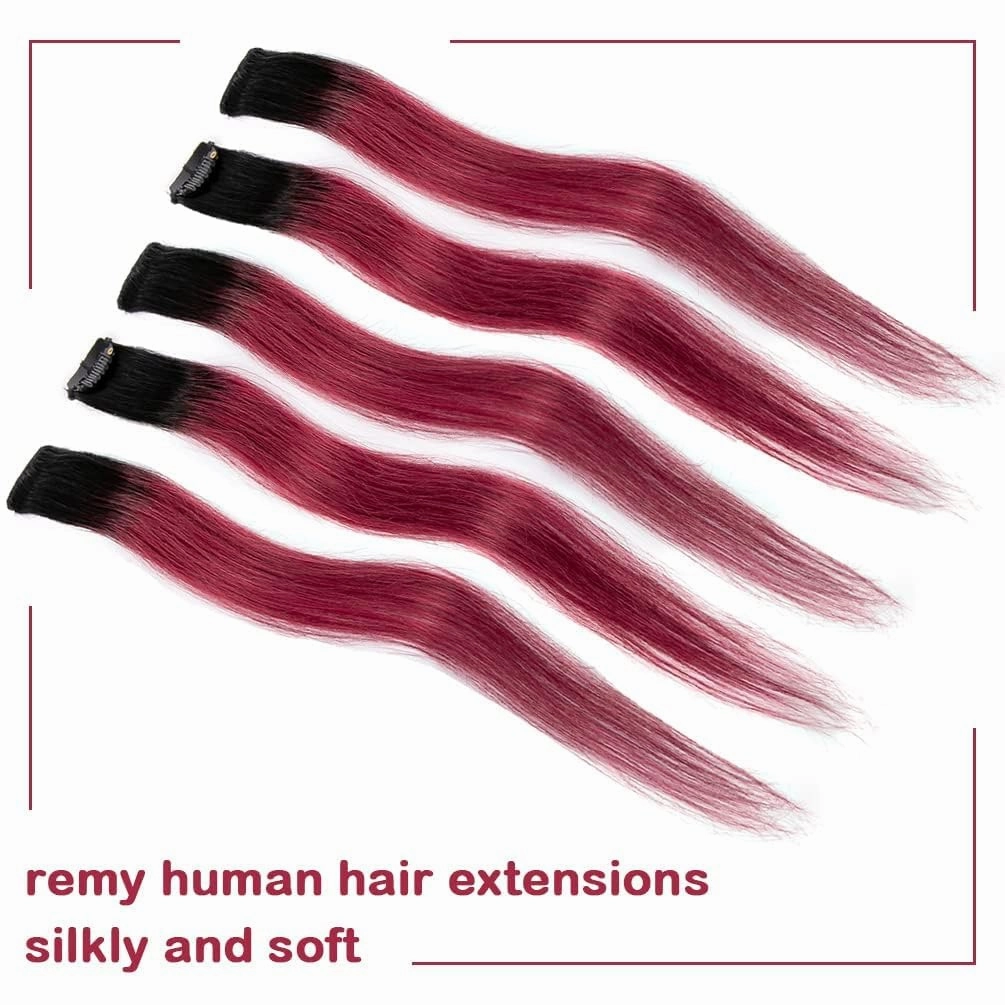 WINSKY Burgundy Ombre Clip in Colored Hair Extensions- Hairpiece for Women Clip on 5 Pieces/set (18 Inch,1B-Burgundy)