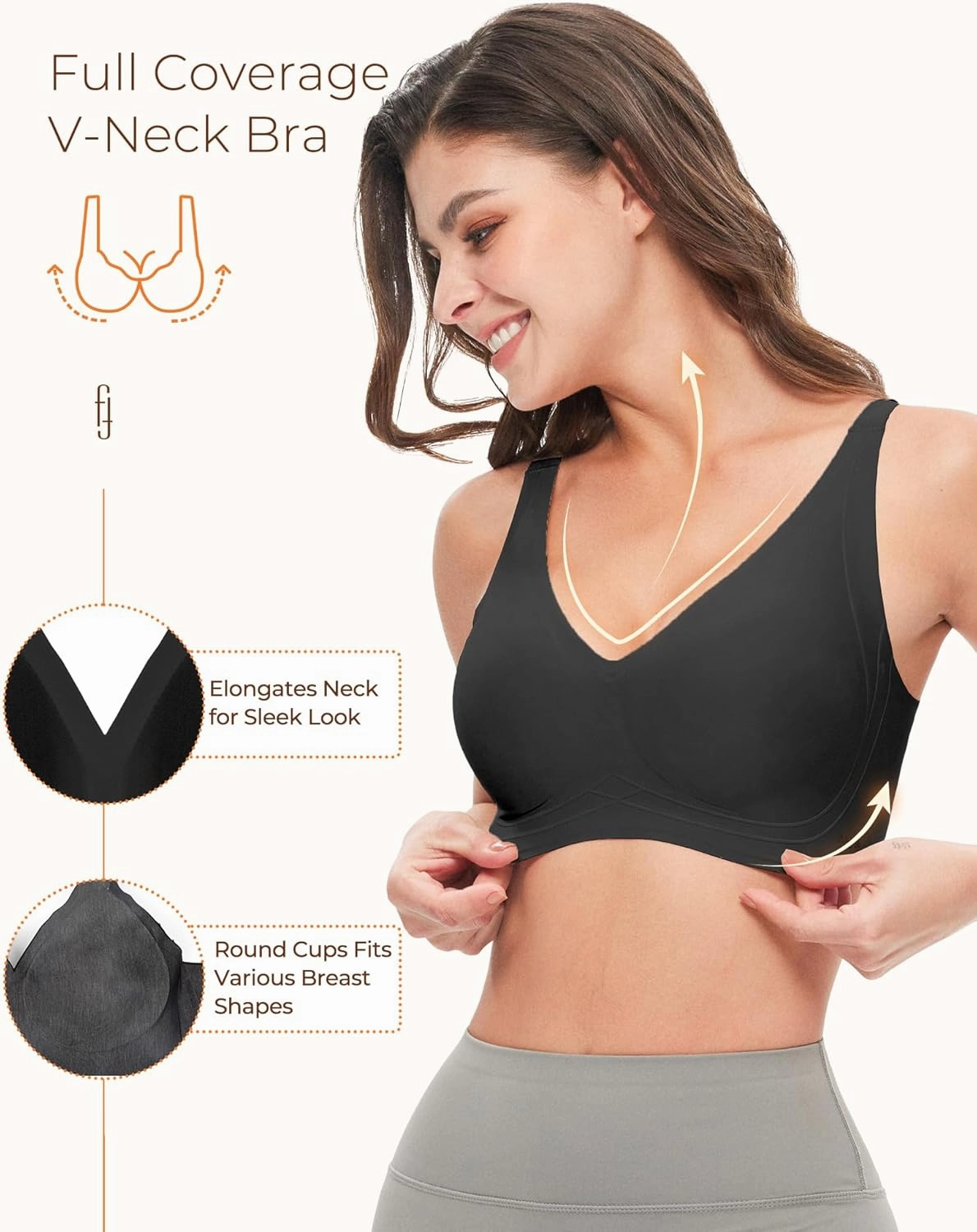 Wireless Bras for Women Comfortable Soft Seamless Full Coverage Deep V Neck Adjustable Sleep T-Shirt Everyday Wear