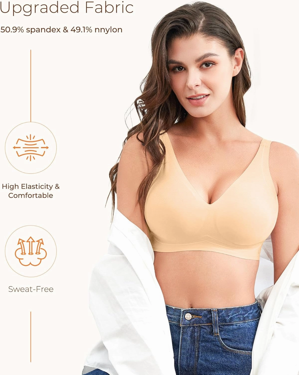 Wireless Bras for Women Comfortable Soft Seamless Full Coverage Deep V Neck Adjustable Sleep T-Shirt Everyday Wear