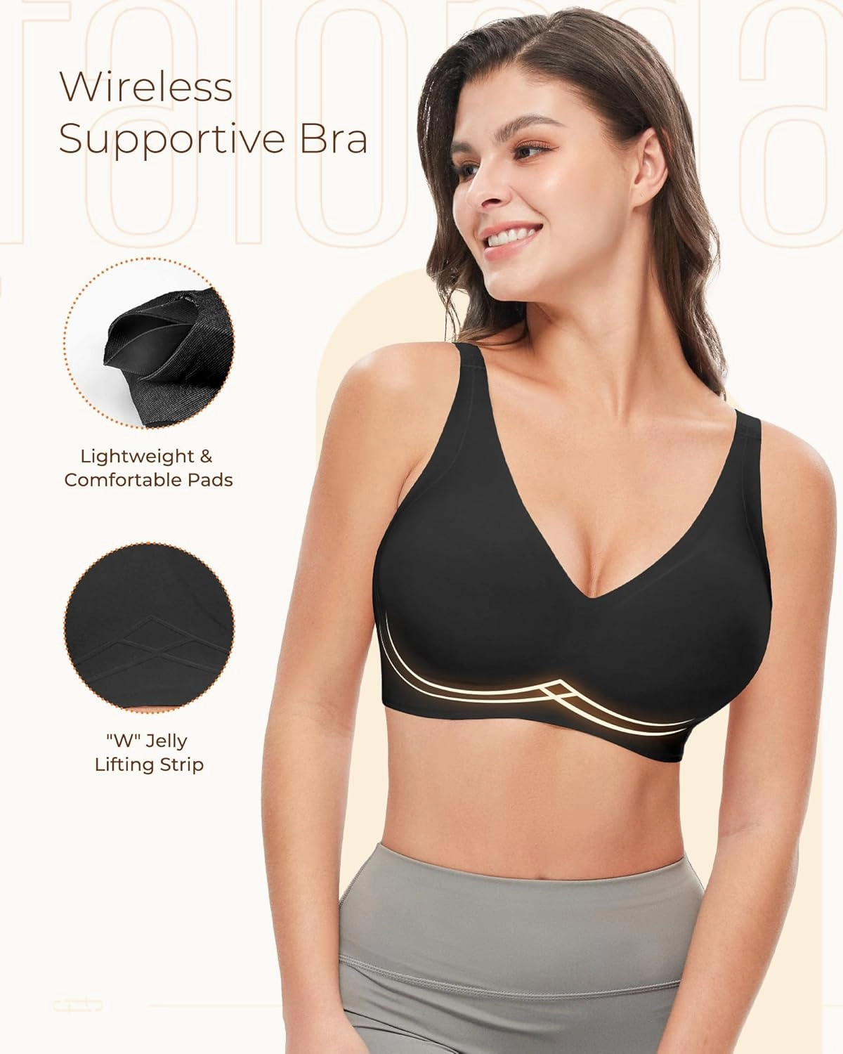 Wireless Bras for Women Comfortable Soft Seamless Full Coverage Deep V Neck Adjustable Sleep T-Shirt Everyday Wear