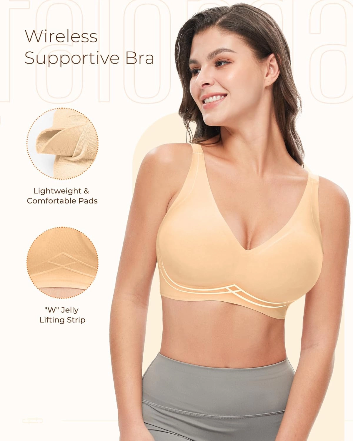 Wireless Bras for Women Comfortable Soft Seamless Full Coverage Deep V Neck Adjustable Sleep T-Shirt Everyday Wear