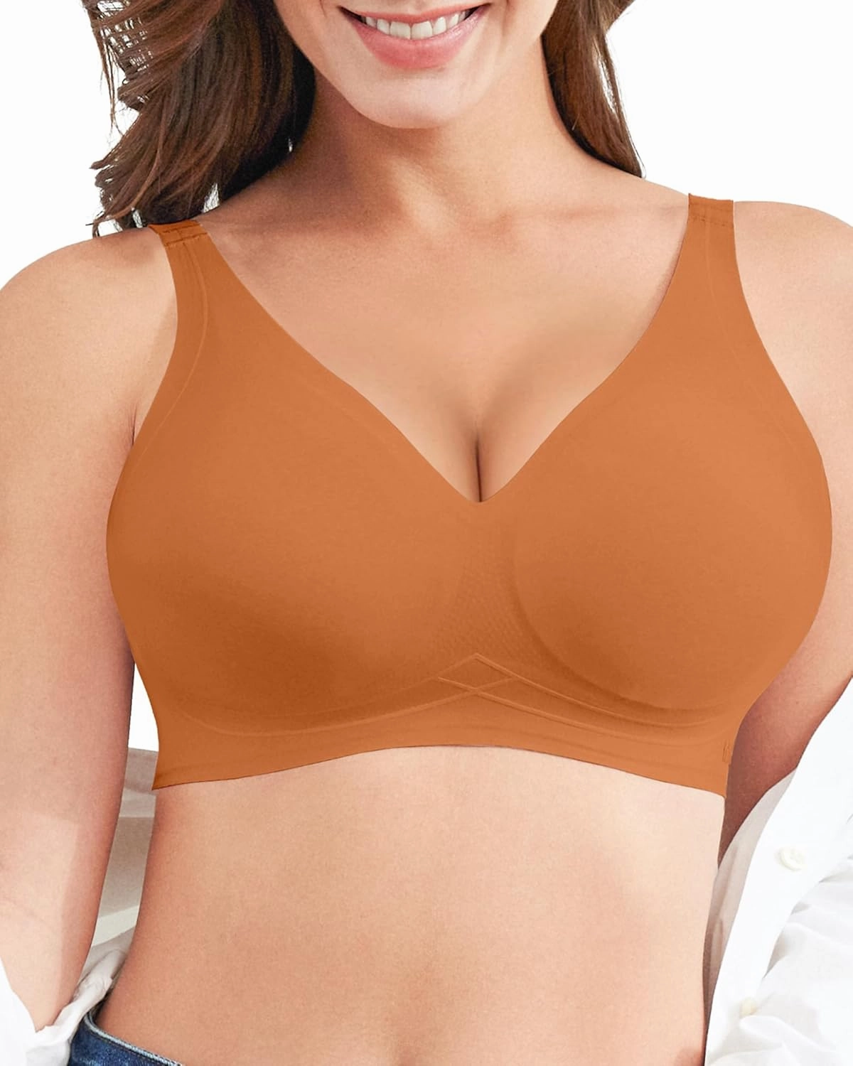 Wireless Bras for Women Comfortable Soft Seamless Full Coverage Deep V Neck Adjustable Sleep T-Shirt Everyday Wear