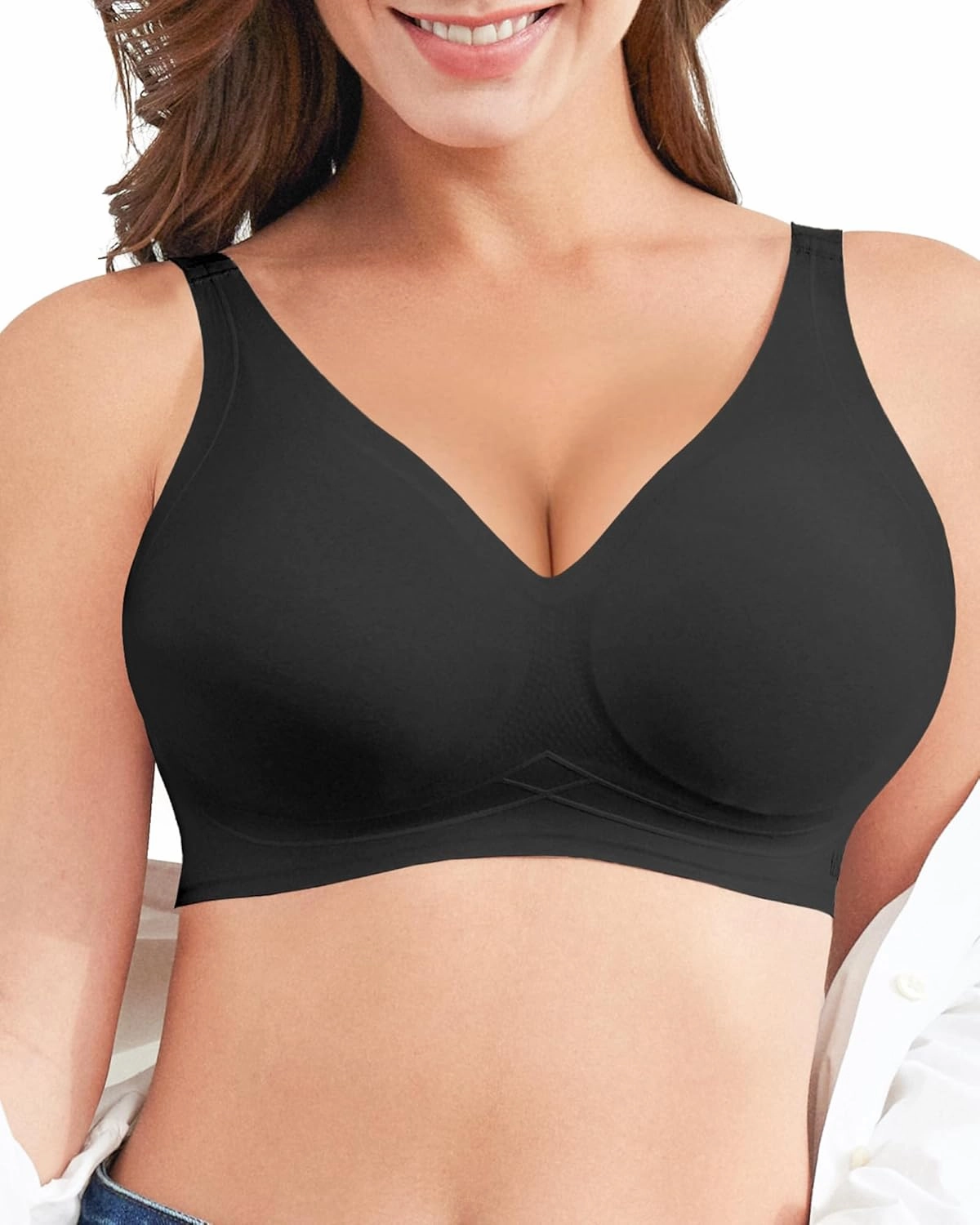 Wireless Bras for Women Comfortable Soft Seamless Full Coverage Deep V Neck Adjustable Sleep T-Shirt Everyday Wear
