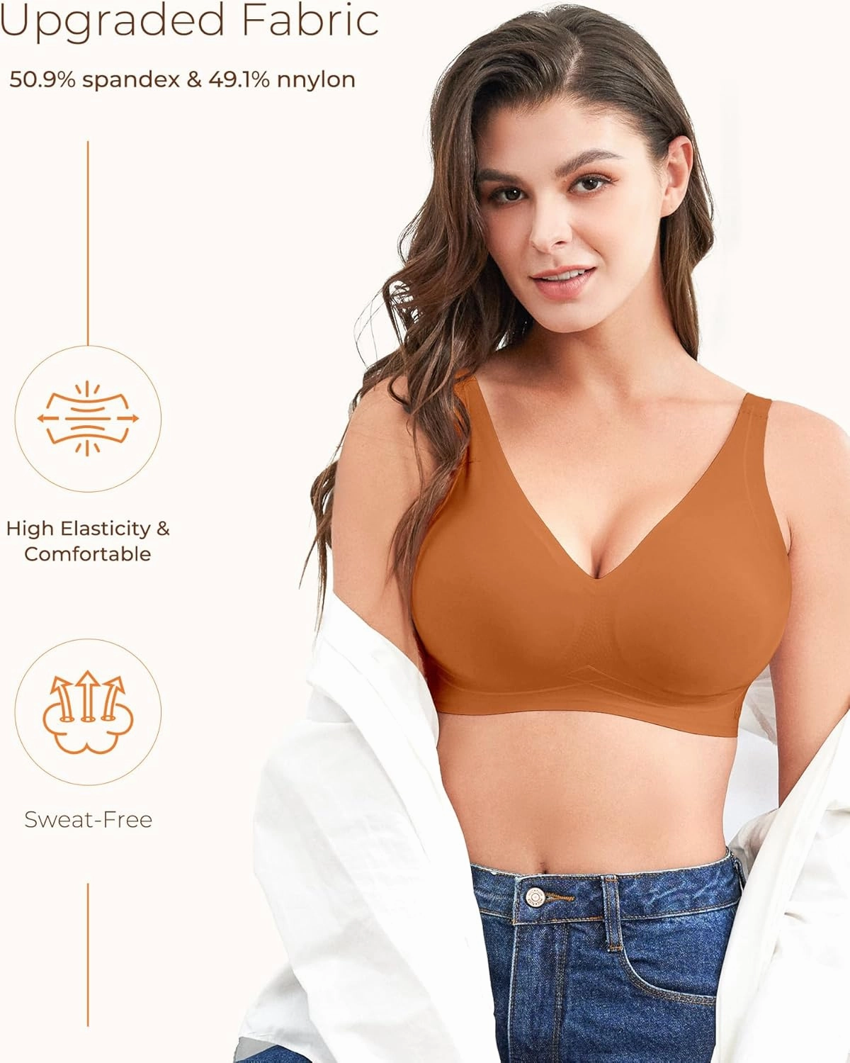 Wireless Bras for Women Comfortable Soft Seamless Full Coverage Deep V Neck Adjustable Sleep T-Shirt Everyday Wear