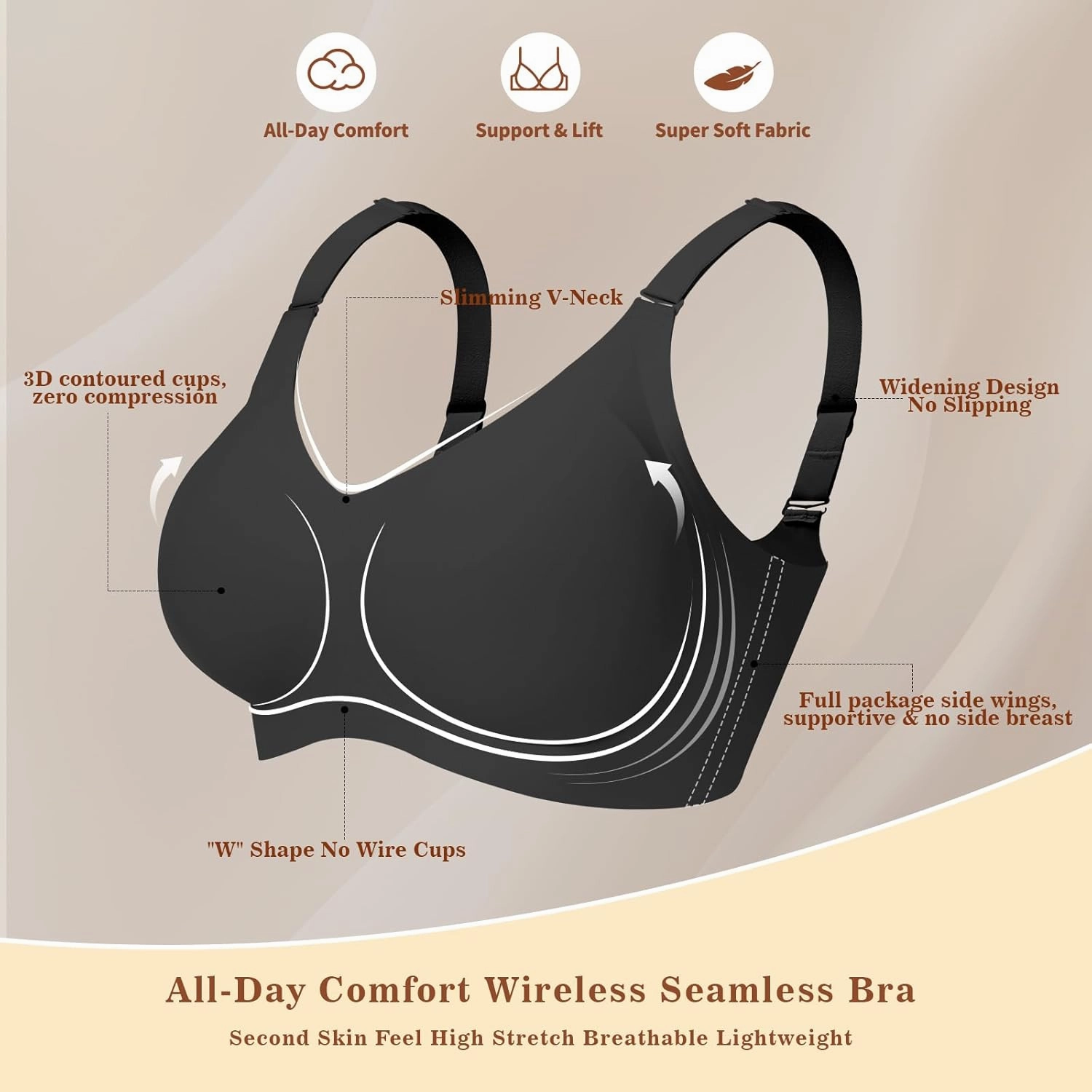 Wireless Bras for Women No Underwire Push Up Comfort Soft Bra Seamless Supportive Full Coverage Everyday Bras
