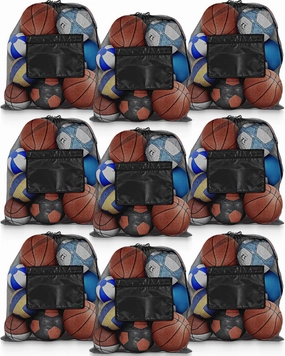 Woanger 9 Pieces Extra Large Sports Ball Bag Mesh Soccer Ball Bag with Adjustable Shoulder Strap Drawstring Heavy Duty Sports Storage Net Bag for Basketball Volleyball Swimming Gear 35.4 x 27.5 Inch