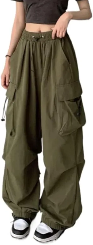 Women Cargo Pants Baggy Y2K Clothing Multi Pockets High Waist Loose Straight Leg Pants Vintage Grunge Aesthetic Clothes