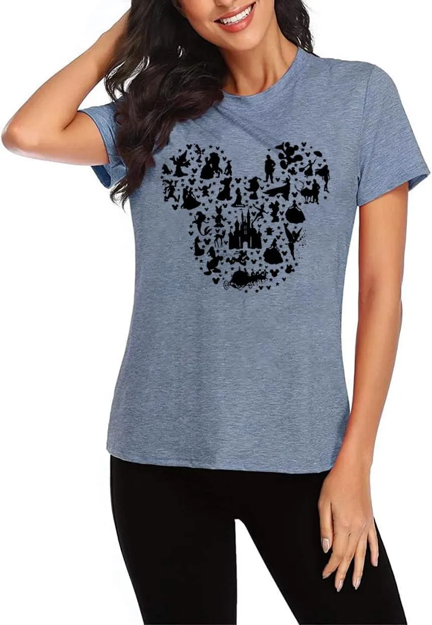 Women Magic Kingdom Castle Shirt Castle Fairy Graphic Tee Women Casual Vacation Holiday Short Sleeve Tee Top