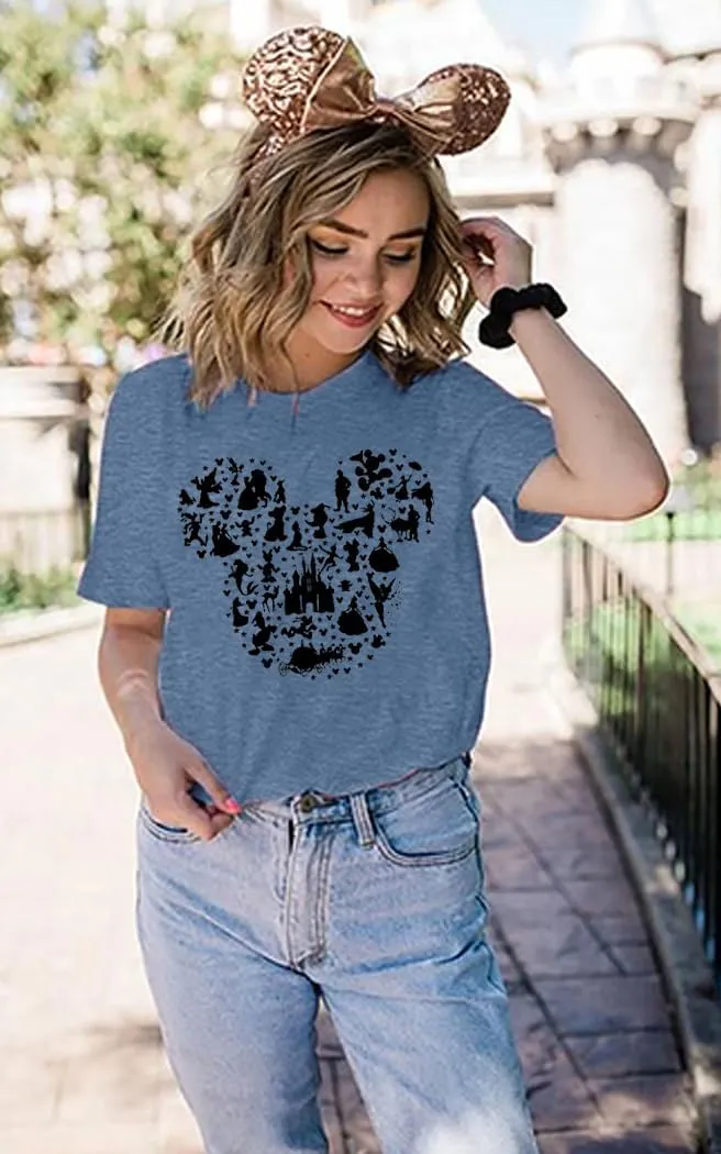 Women Magic Kingdom Castle Shirt Castle Fairy Graphic Tee Women Casual Vacation Holiday Short Sleeve Tee Top