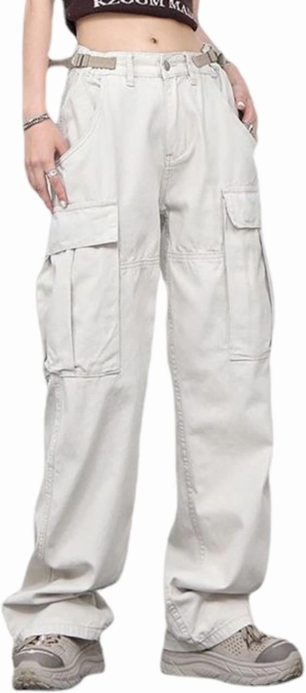Women Cargo Pants Baggy Y2K Clothing Multi Pockets High Waist Loose Straight Leg Pants Vintage Grunge Aesthetic Clothes