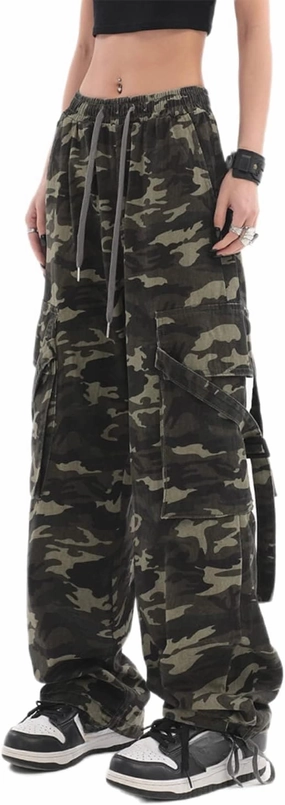 Women Cargo Pants Baggy Y2K Clothing Multi Pockets High Waist Loose Straight Leg Pants Vintage Grunge Aesthetic Clothes